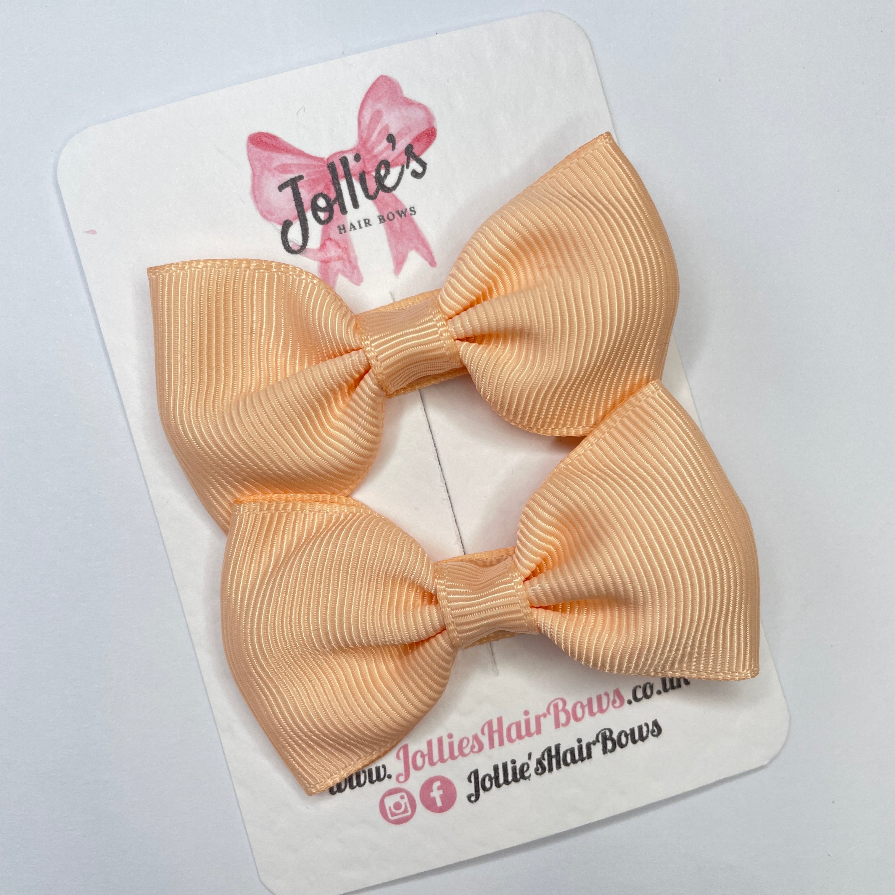 2.5inch Simple Bows with Clip (pair) - Pastel Peach