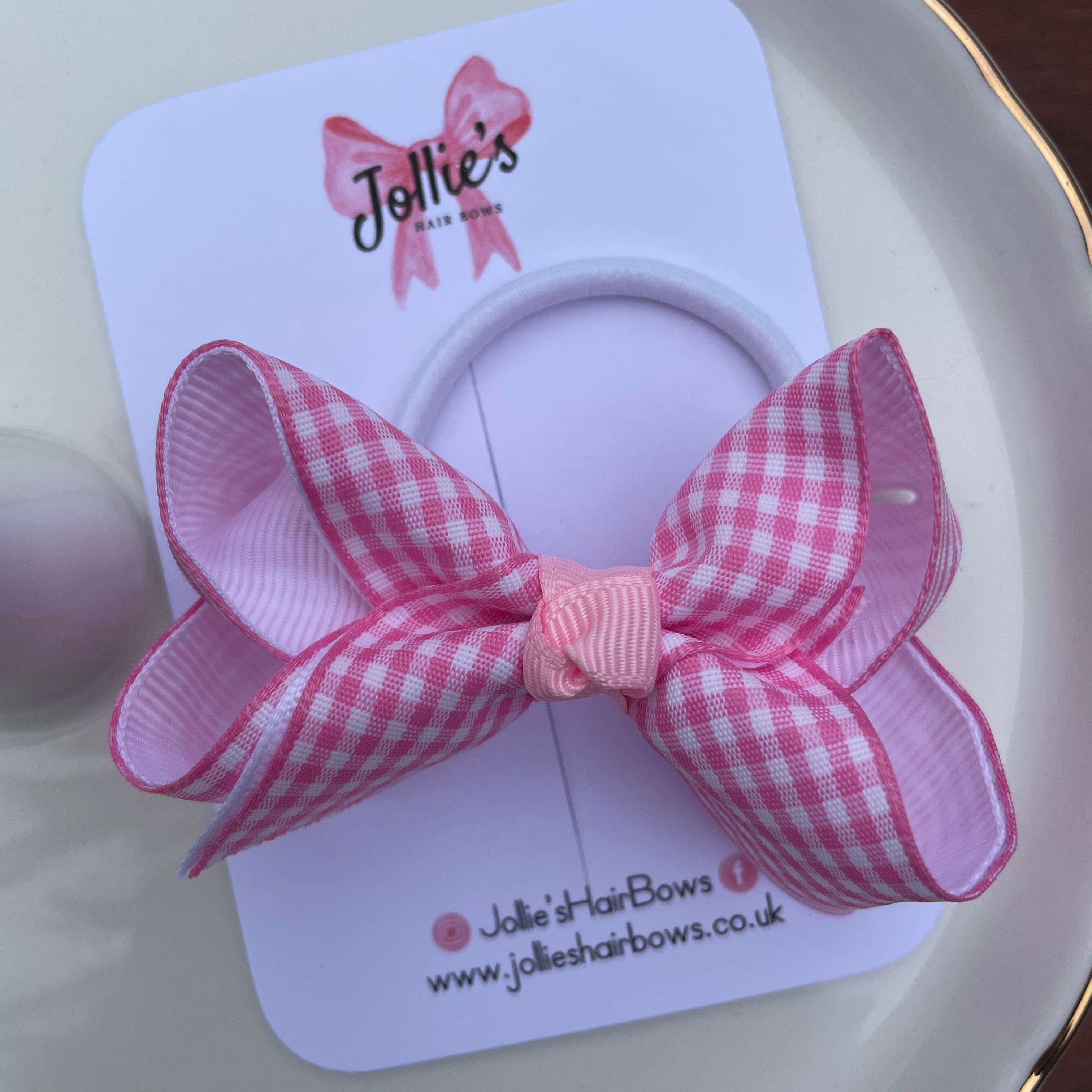 3inch Gingham Bow Bobble - Pink & White