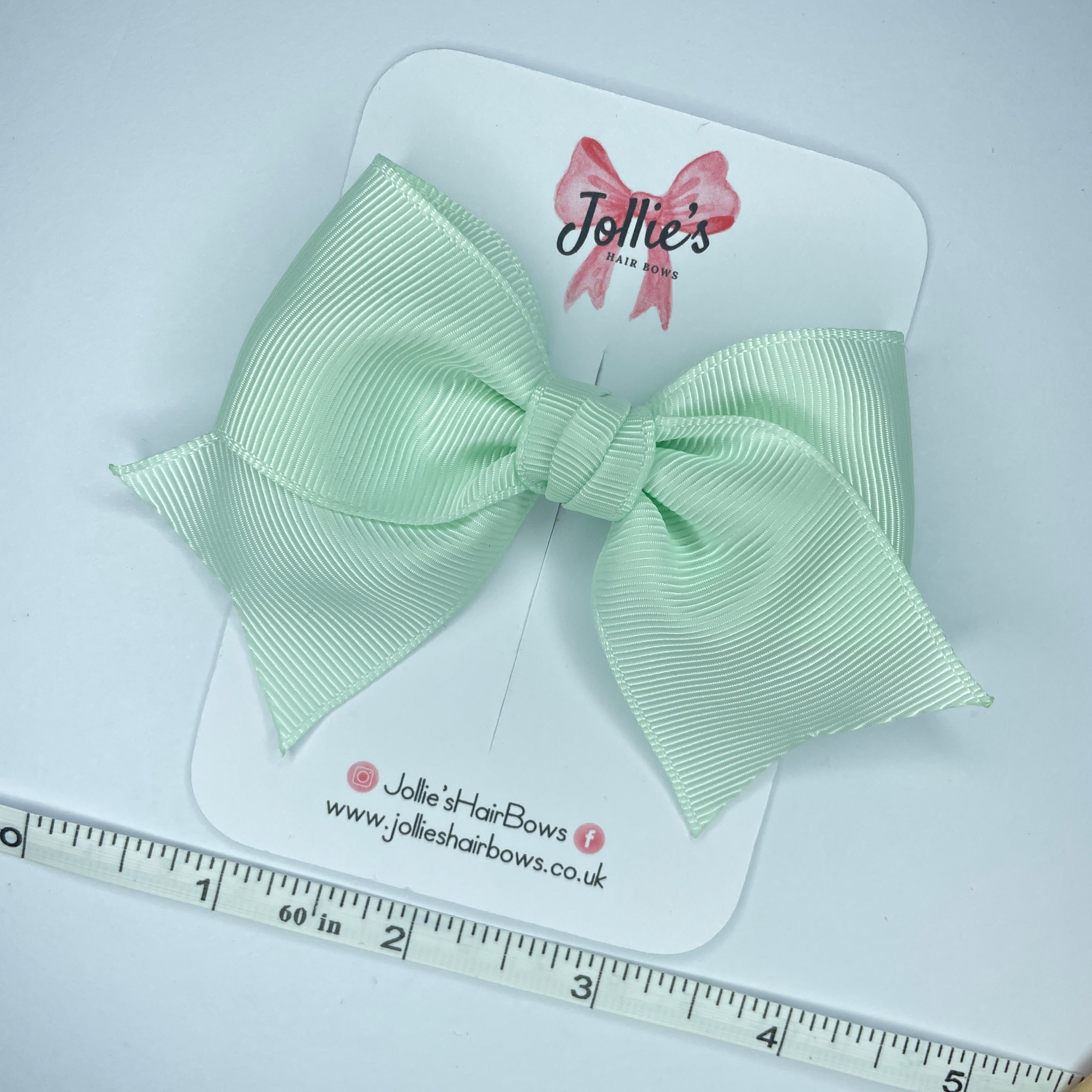 4inch Ribbon Bow with Clip - Ice Mint