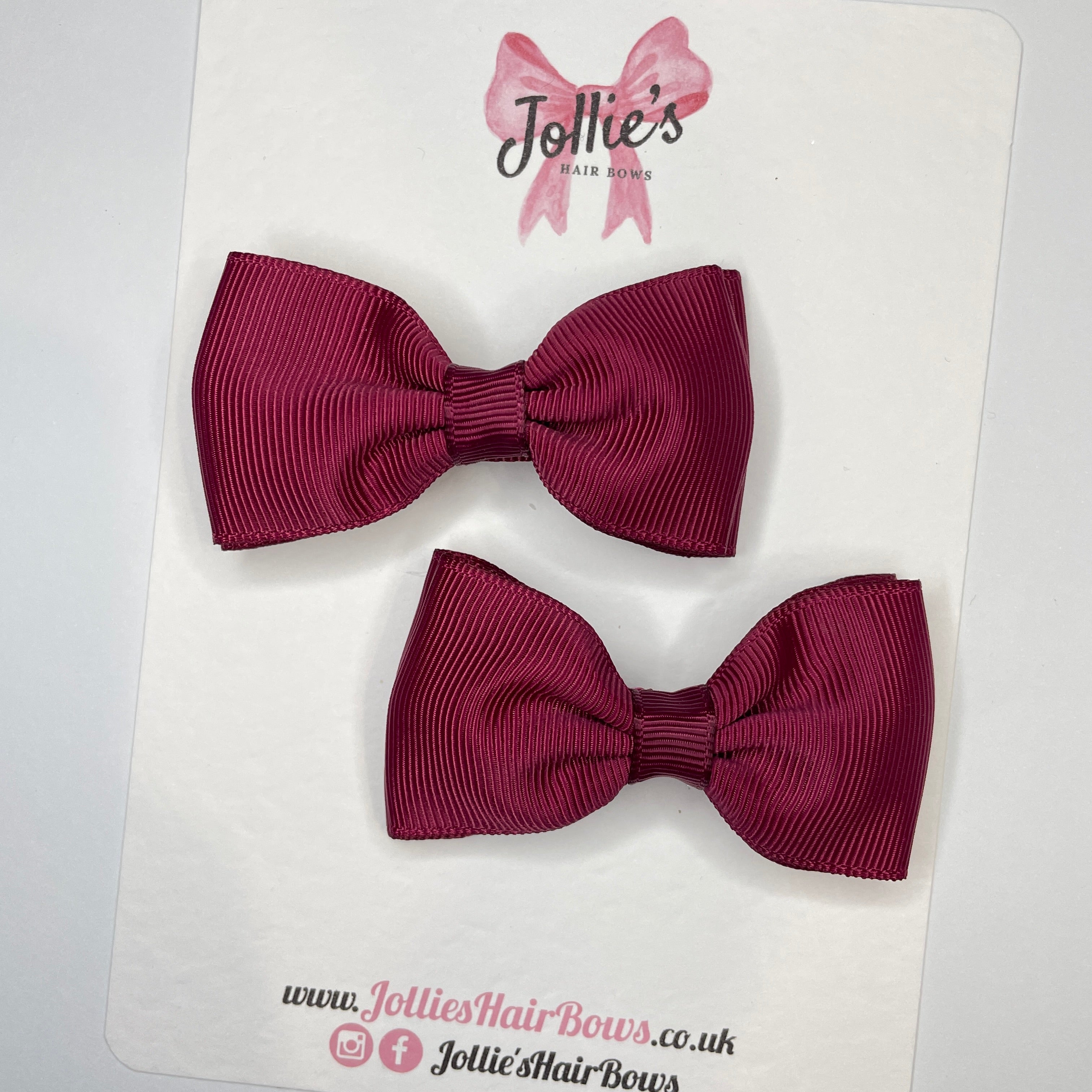 3inch Flat Double Bow with Clip (pair) - Wine