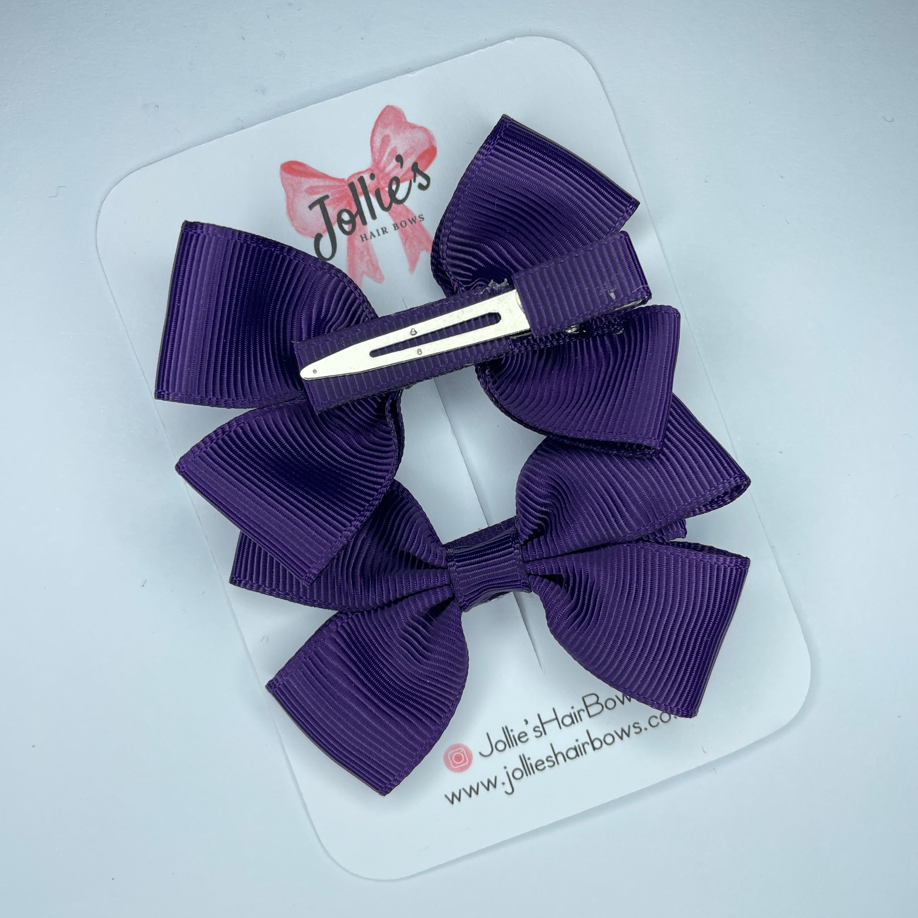 2.5inch Classic Bow with Clip (pair) - Plum