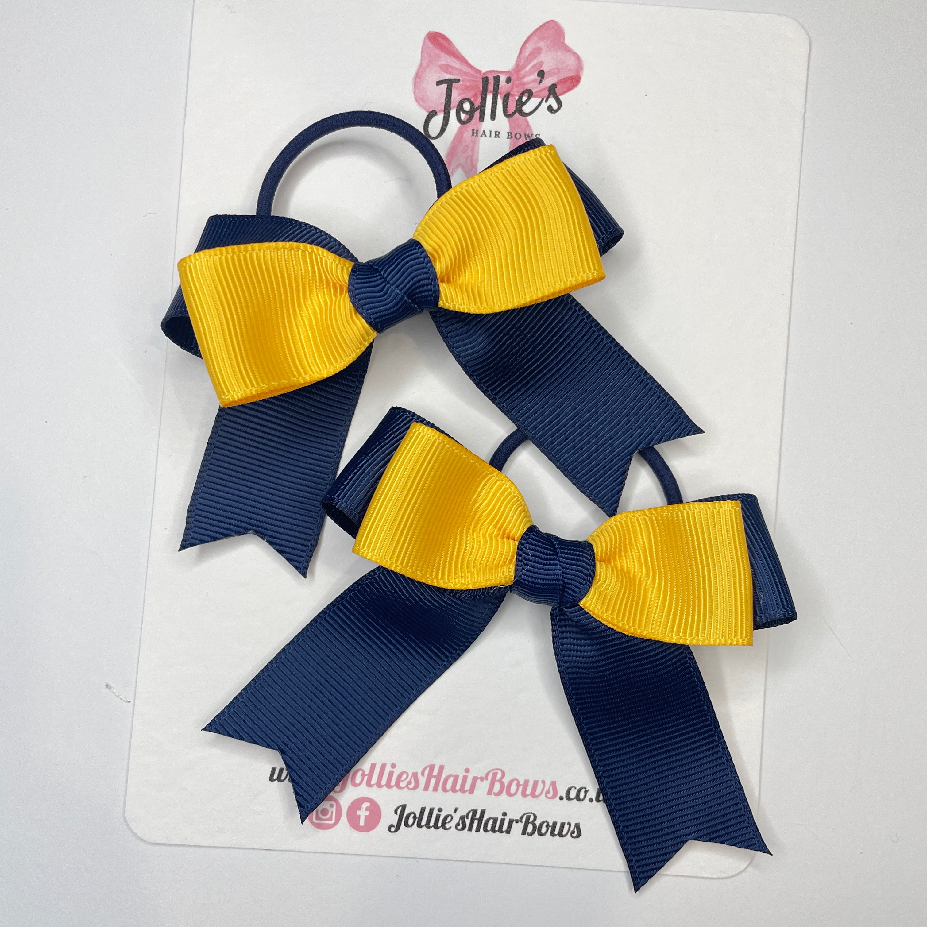3inch Tail Bow with Thin Elastic (pair)  - Navy & Yellow Gold