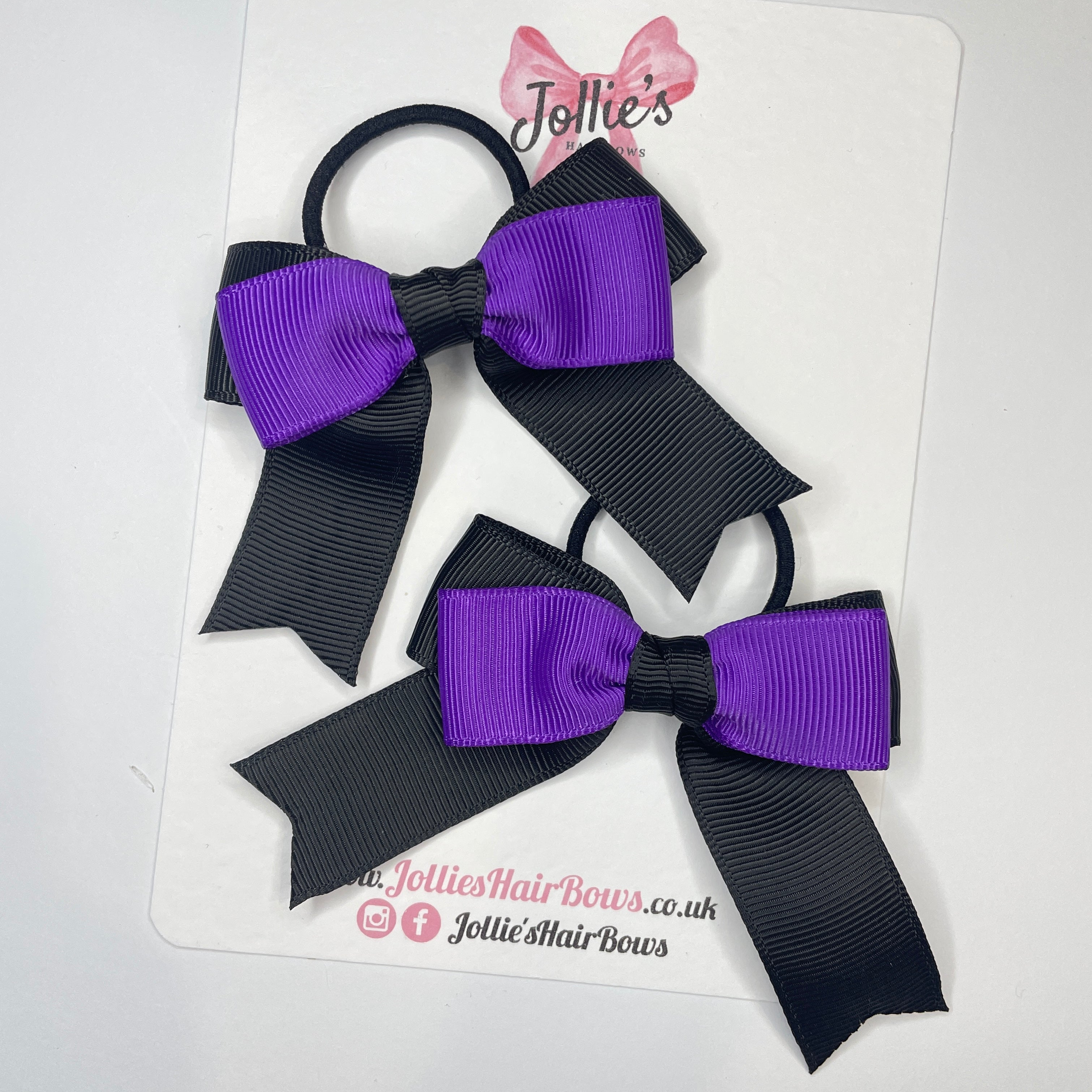 3inch Tail Bow with Thin Elastic (pair) - Black & Purple