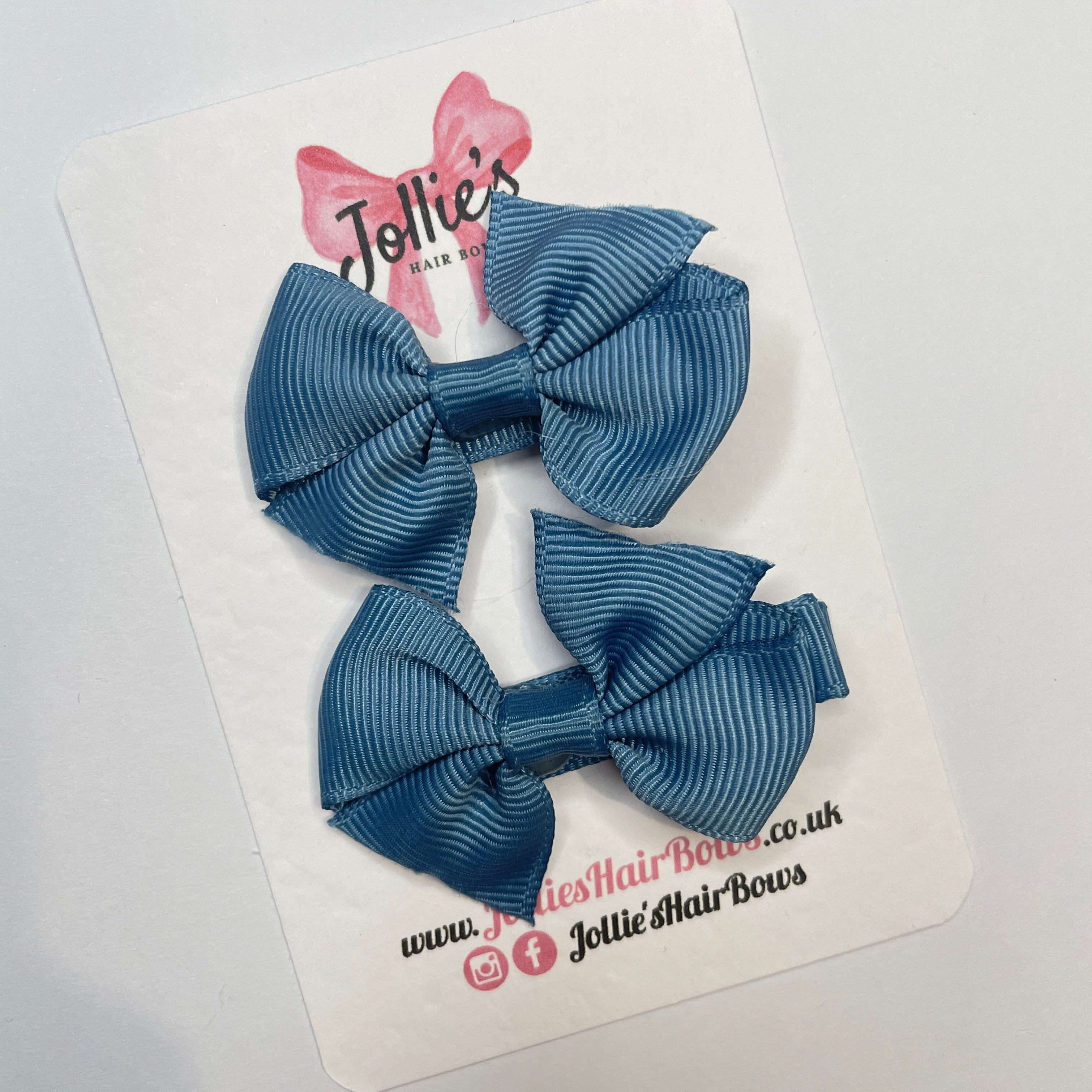 2inch Bow with Clip (pair) - Antique Blue