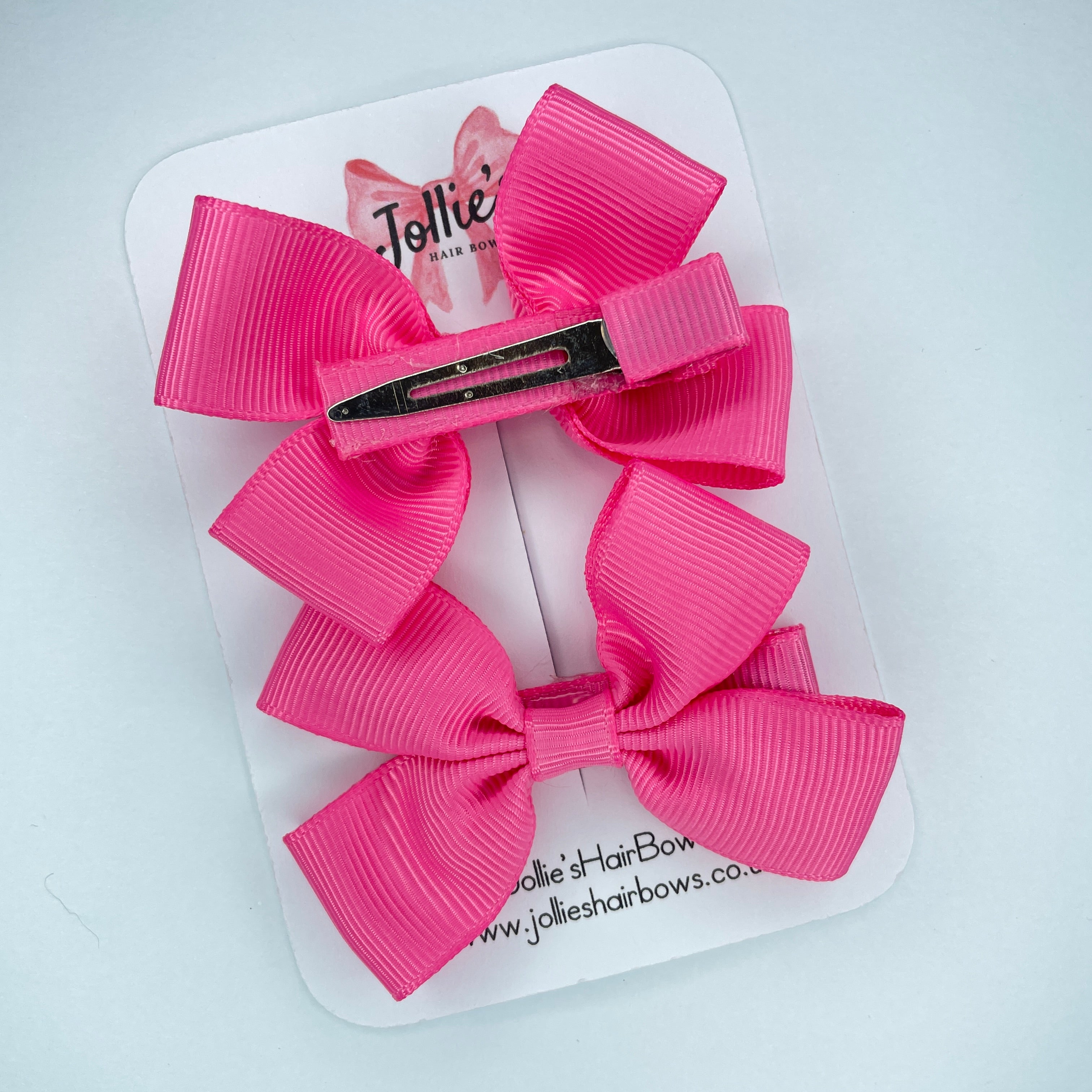 2.5inch Classic Bow with Clip (pair) - Hot Pink