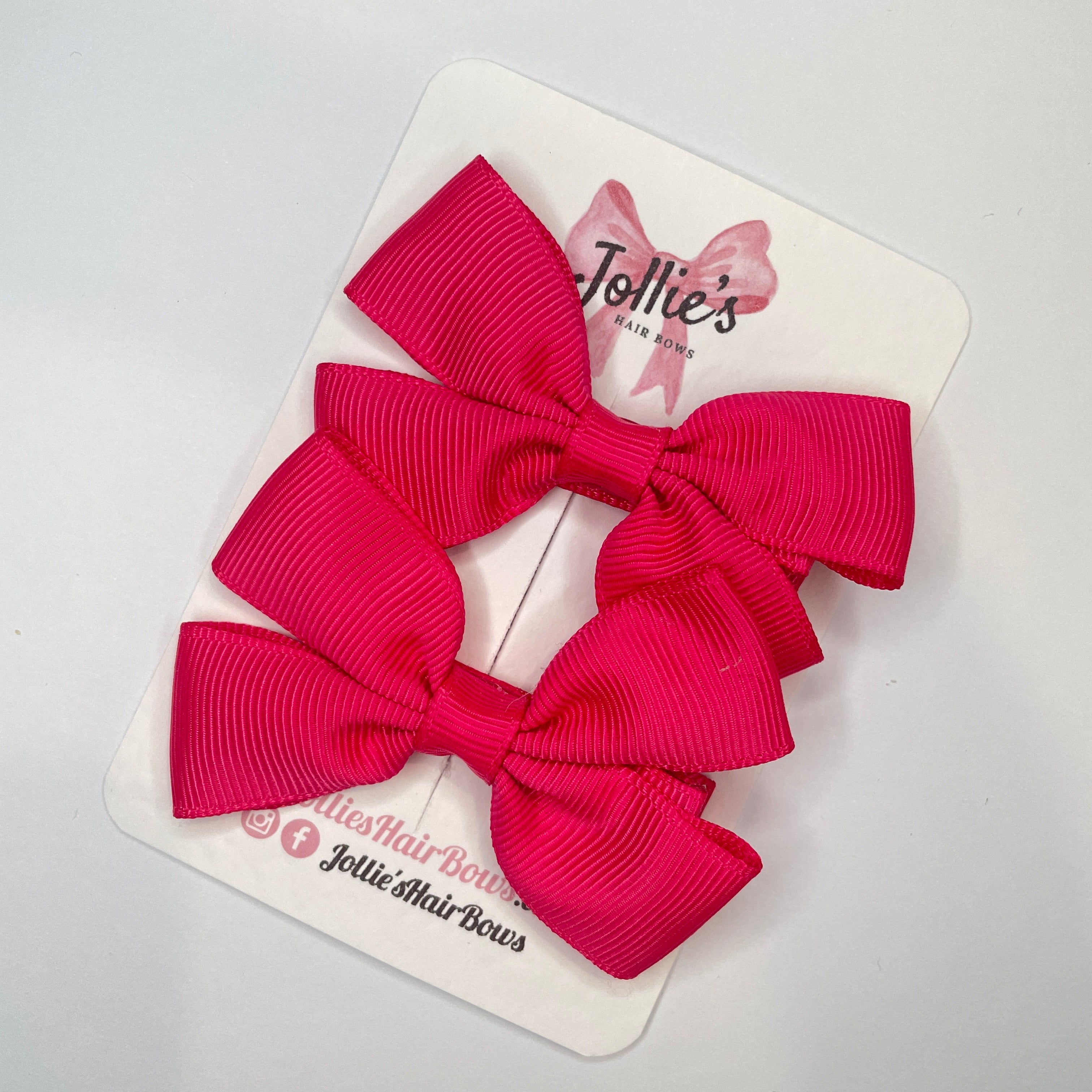 2.5inch Classic Bow with Clip (pair) - Shocking Pink