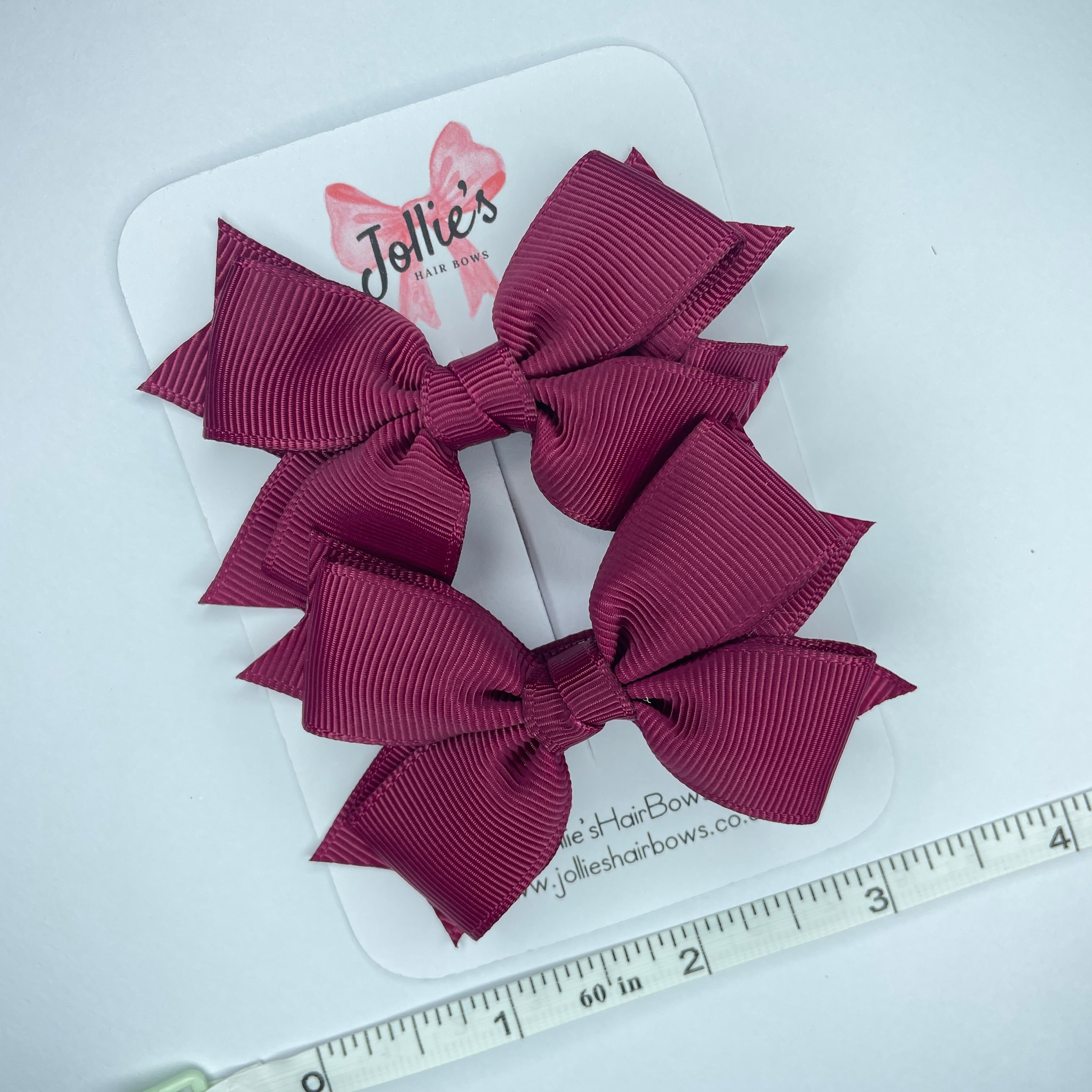 3inch Bow with Clip (pair) - Wine